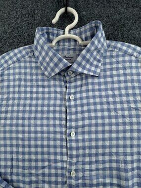Stenstroms Fitted Body Romania Cotton Check 17 Blue Shirt Swedish Button Up Mens